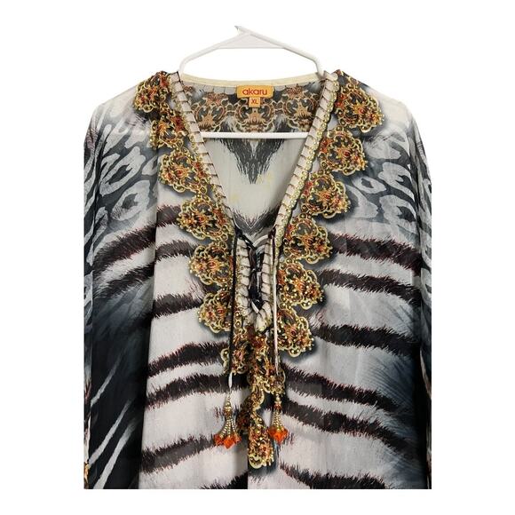 Akaru XL Caftan Cover Up Sheer Swim Beach Cruise Summer Dress Beaded - Picture 8 of 12